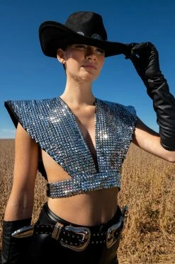 WARRIOR GODDESS REVERSIBLE STUDDED HARNESS BLOUSE