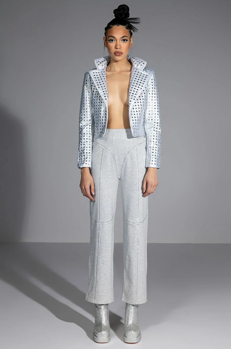 YEAR OF THE TIGER SILVER METALLIC RHINESTONE MOTO JACKET - Image 2