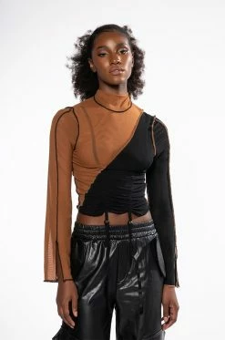 YIN AND YANG LONG SLEEVE MESH TURTLENECK TOP -AKIRA store yin and yang long sleeve mesh turtleneck top black multi 3 3 c1 c1 c1