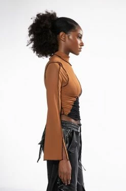YIN AND YANG LONG SLEEVE MESH TURTLENECK TOP -AKIRA store yin and yang long sleeve mesh turtleneck top black multi 4 4 c1 c1 c1