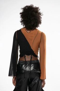 YIN AND YANG LONG SLEEVE MESH TURTLENECK TOP -AKIRA store yin and yang long sleeve mesh turtleneck top black multi 6 6 c1 c1 c1