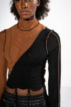YIN AND YANG LONG SLEEVE MESH TURTLENECK TOP -AKIRA store yin and yang long sleeve mesh turtleneck top black multi 7 7 c1 c1 c1
